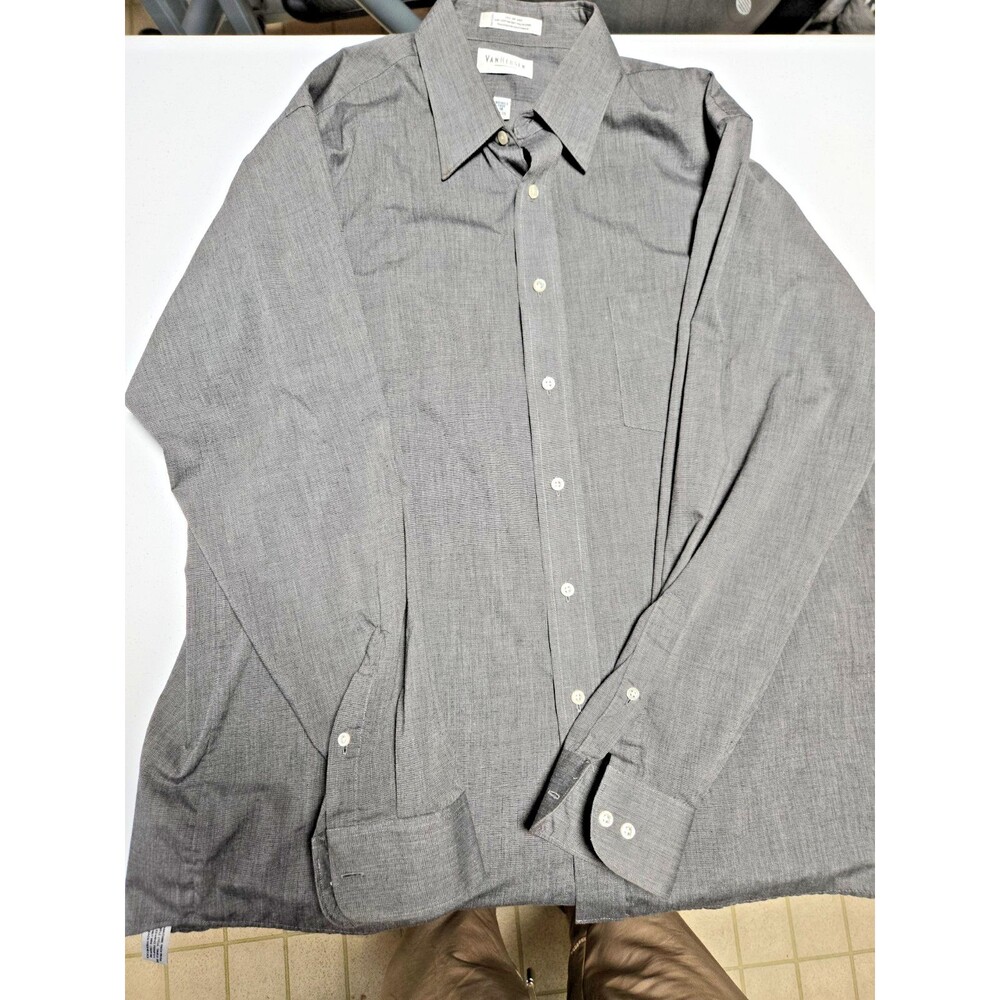 Van Heusen Dress Shirt, Size 16-34/35, Gray, Cotton/Polyester, Wrinkle free